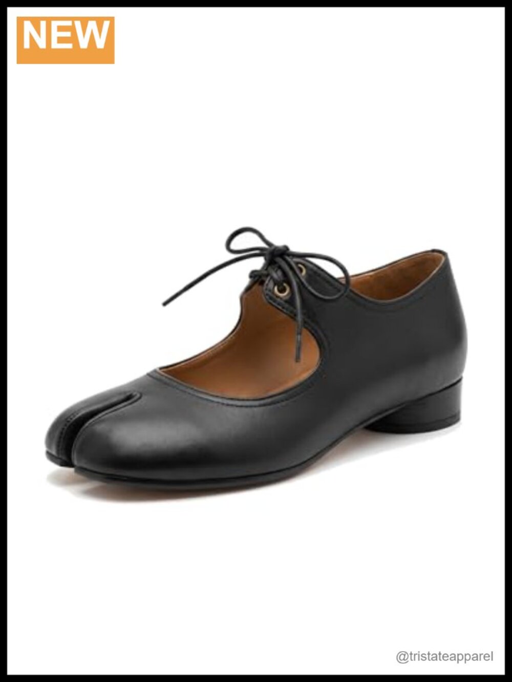 Split Toe Mary Jane Flats Lace Up Low Heel Faux Leather Office Shoes